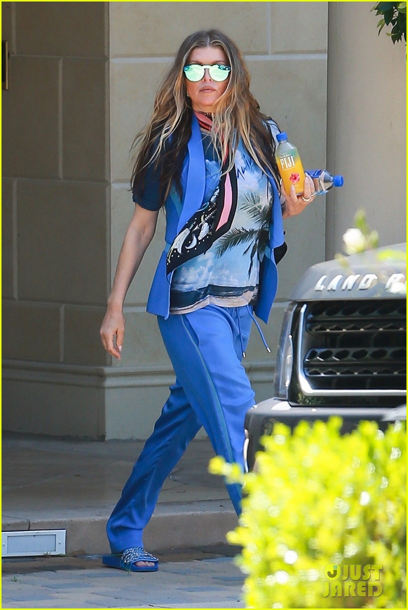 fergie rocks head to toe blue outfit for afternoon meeting 054318214