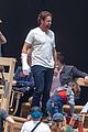 gerard butler wears a cast while filming greenland 01