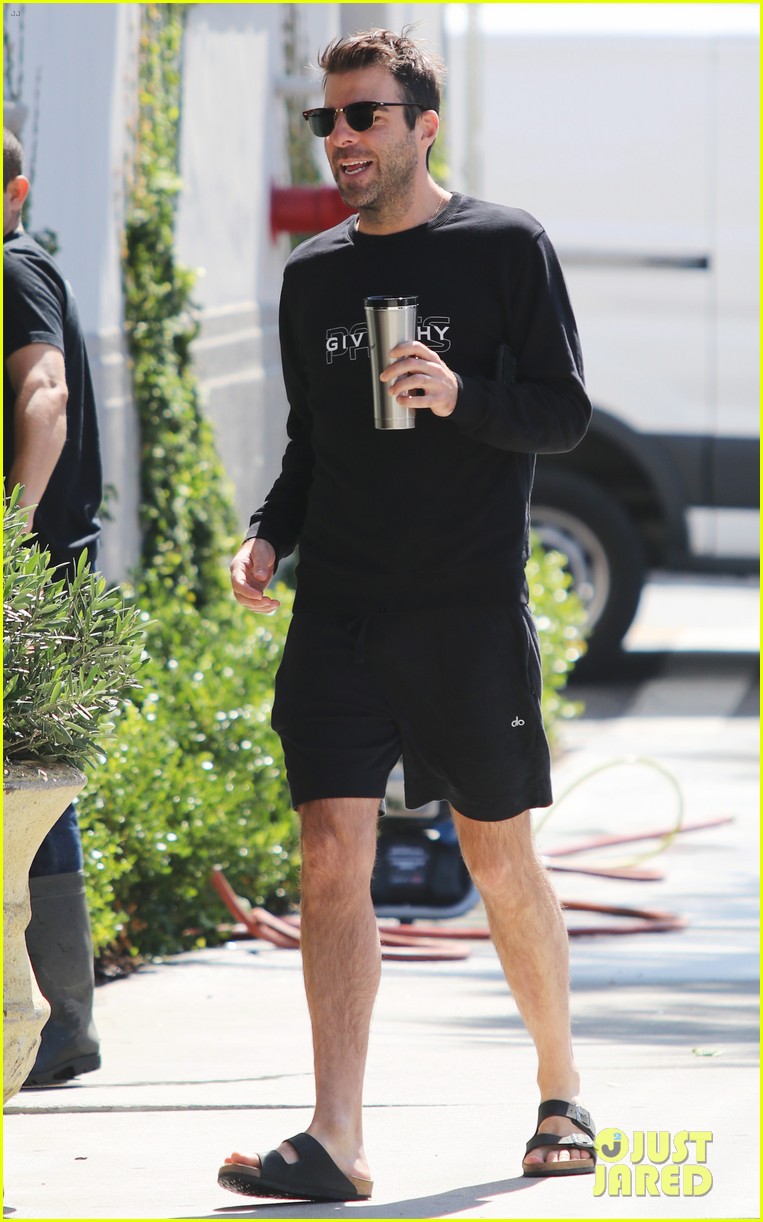 zachary quinto pairs givenchy sweater with birkenstocks while out in la 05