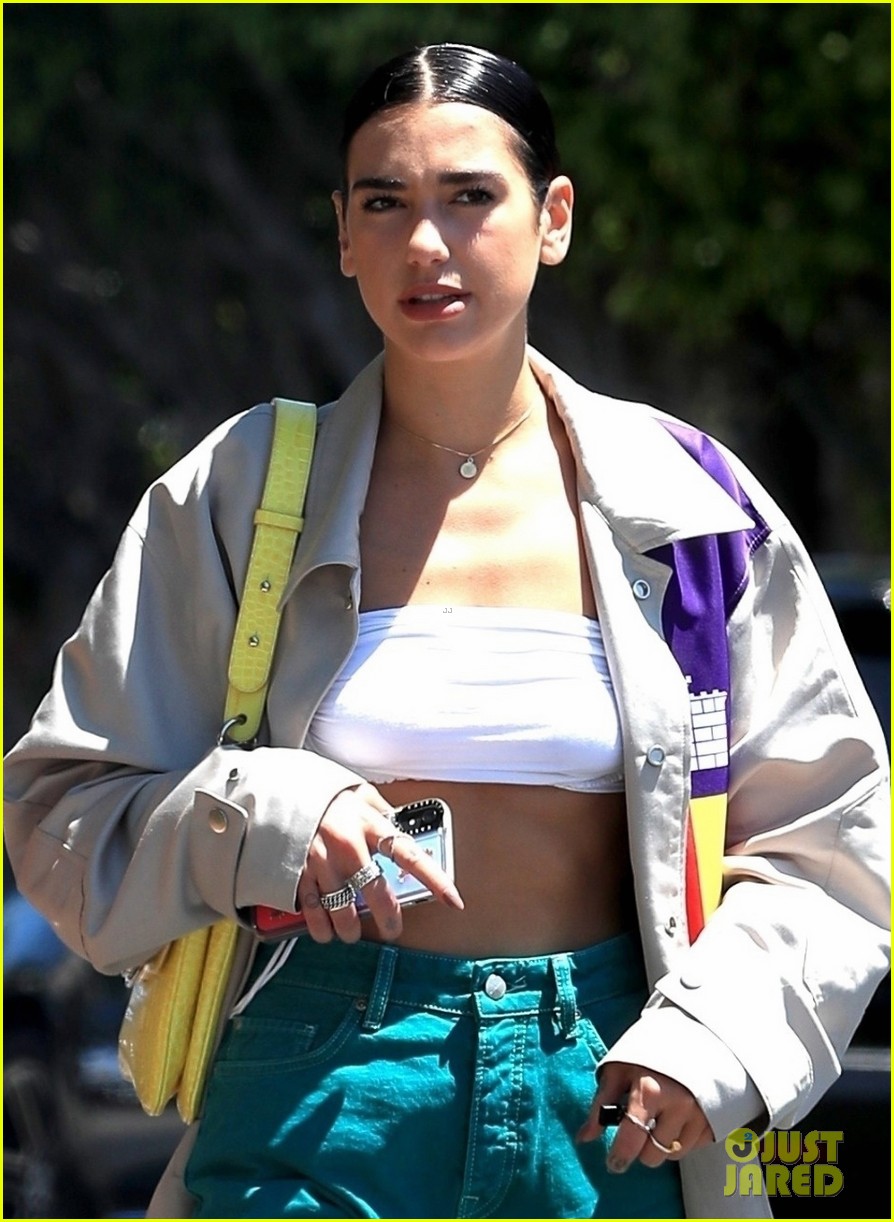 dua lipa flashes her toned abs during a day out in weho 054336081