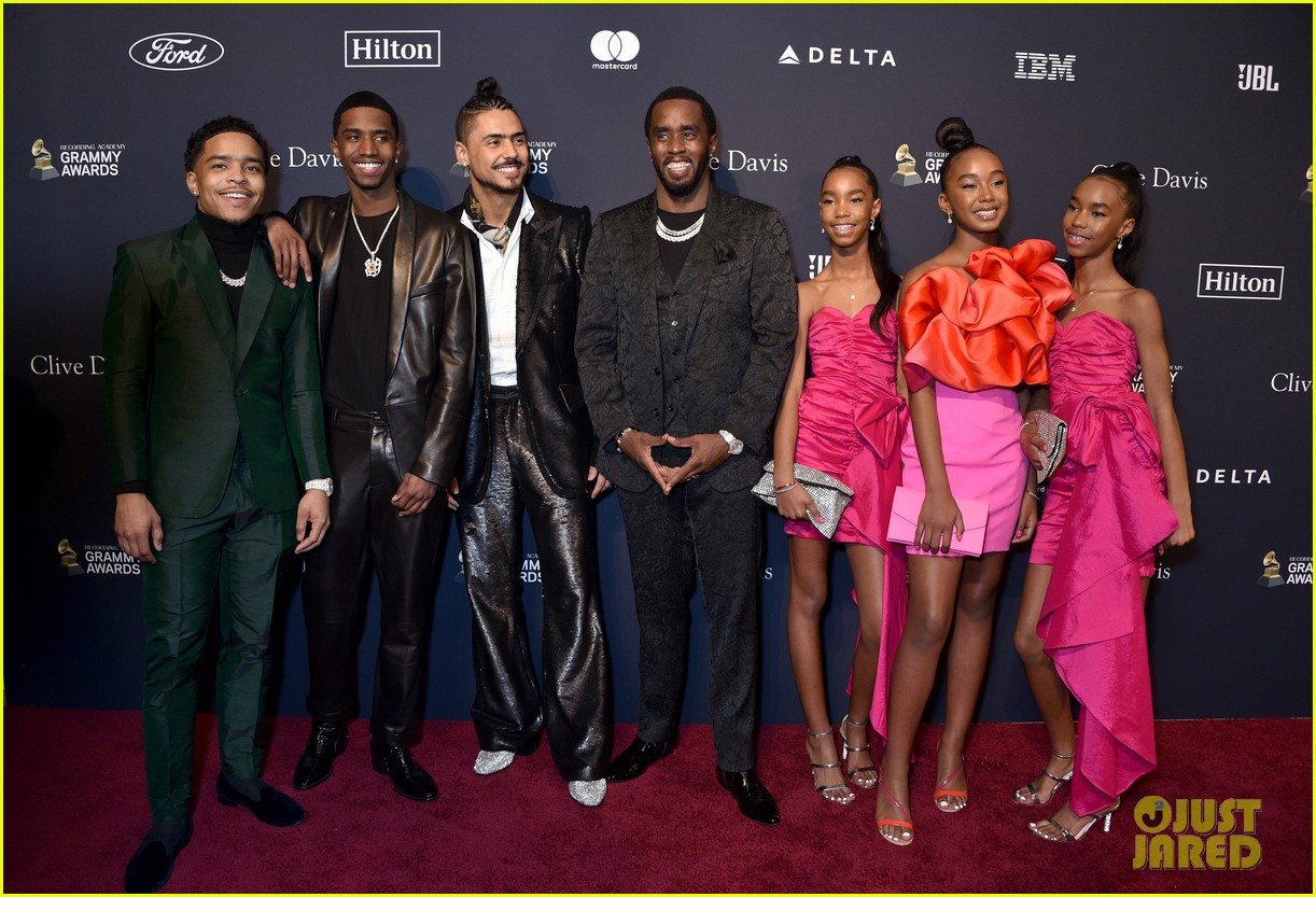 diddy joined by all six kids pre grammys gala 02