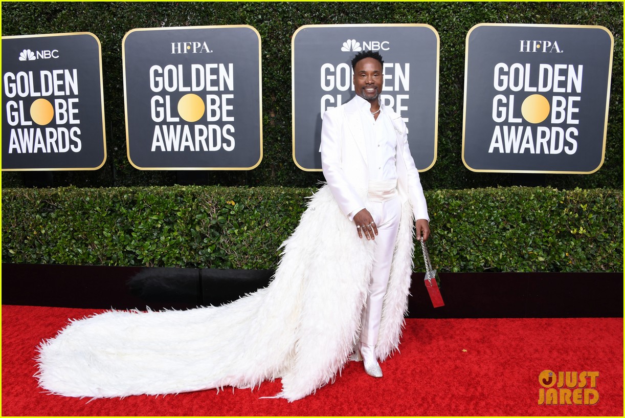 billy porter poses detachable feathered train golden globes 2020 064410037