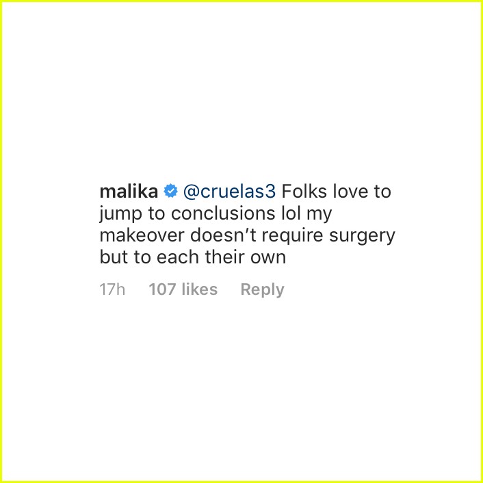 malika haqq responds plastic surgery rumors 034443053