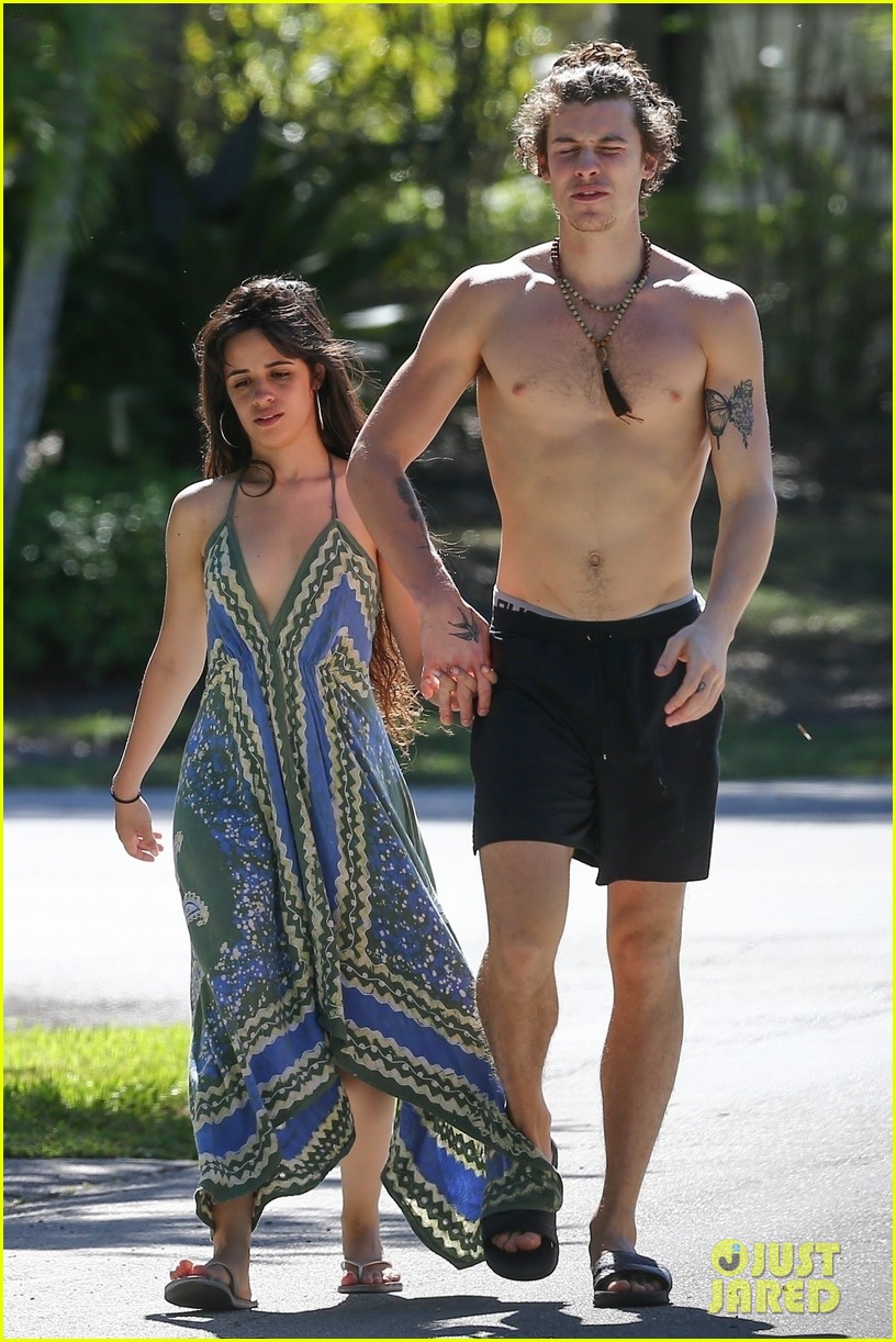 shawn mendes goes shirtless for sunday stroll with camila cabello 454451838