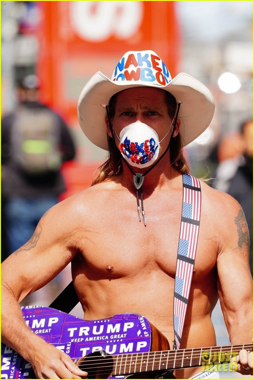 naked cowboy busking in a face mask 064451087