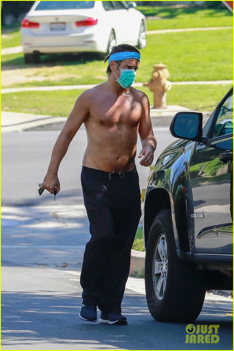 colin farrell shirtless for masked stroll 144457811