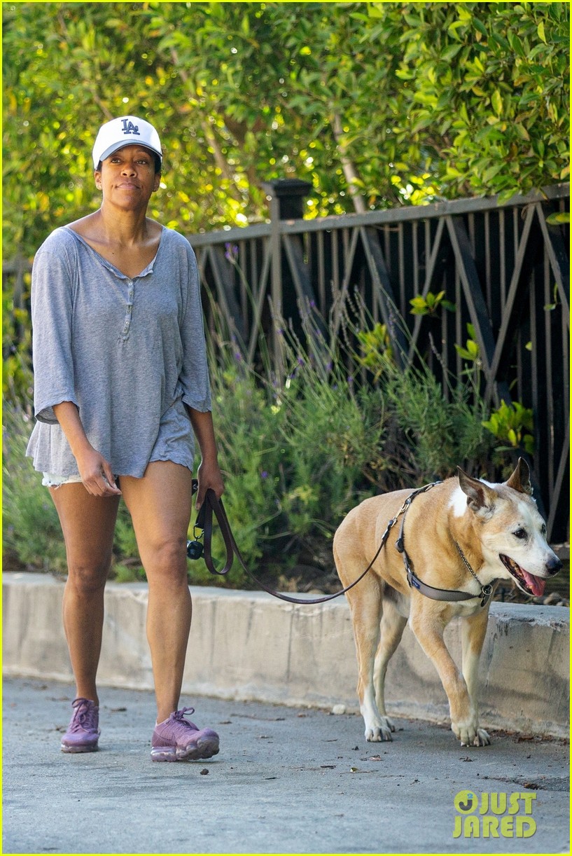regina king takes her dog for a walk in la 014457475