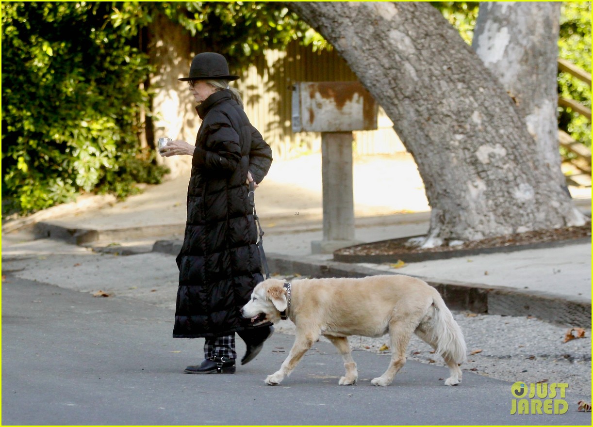 diane keaton takes her dog for afternoon walk 054461497