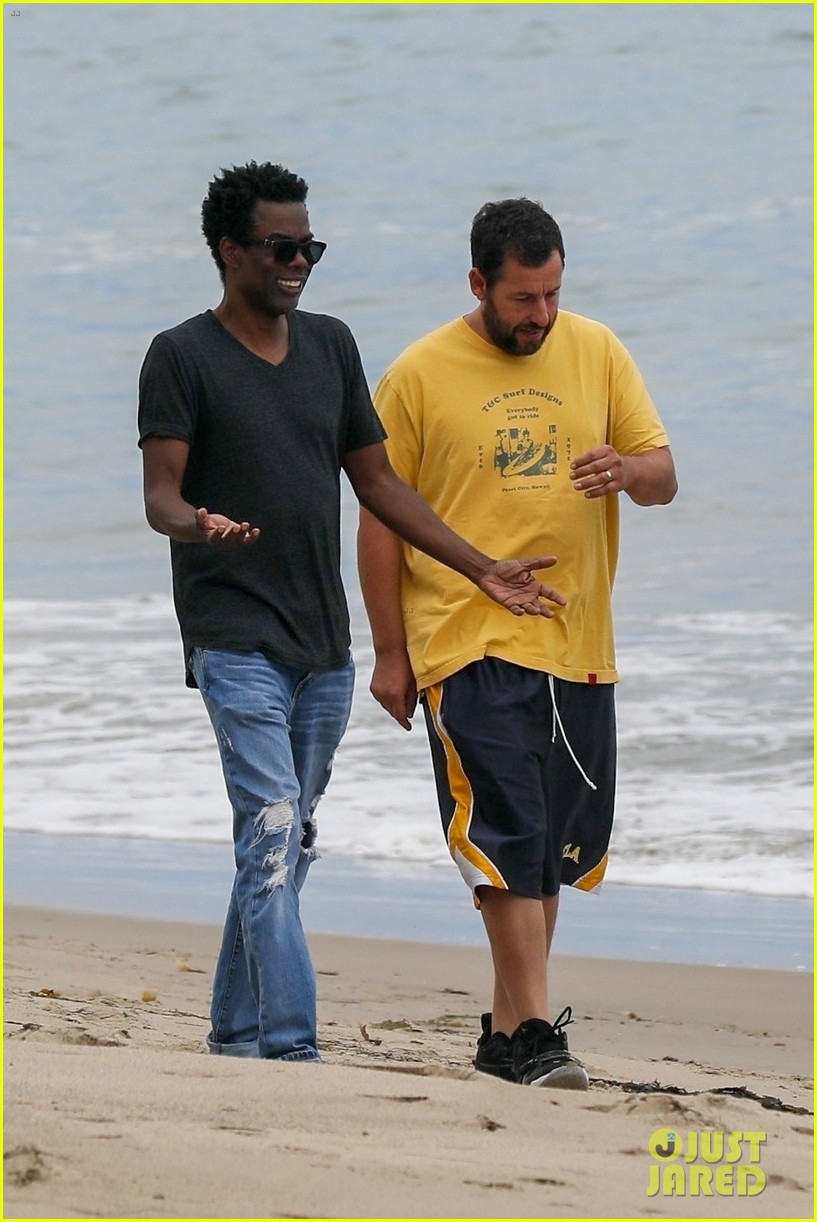 adam sandler meets up with chris rock walk on the beach 03