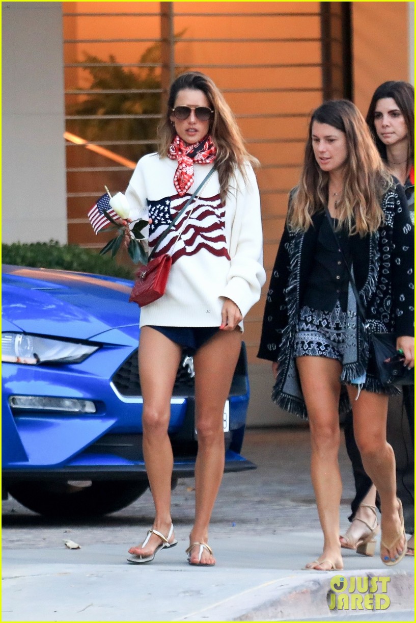 Alessandra Ambrosio Looks Patriotic in Red, White & Blue on the Fourth