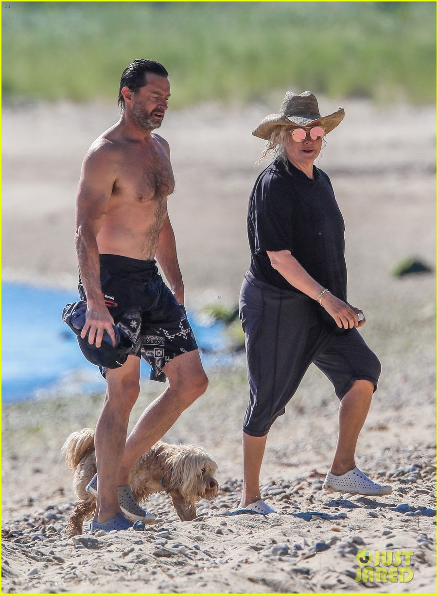 hugh jackman goes shirtless day at beach with wife deborra lee furness 124472521