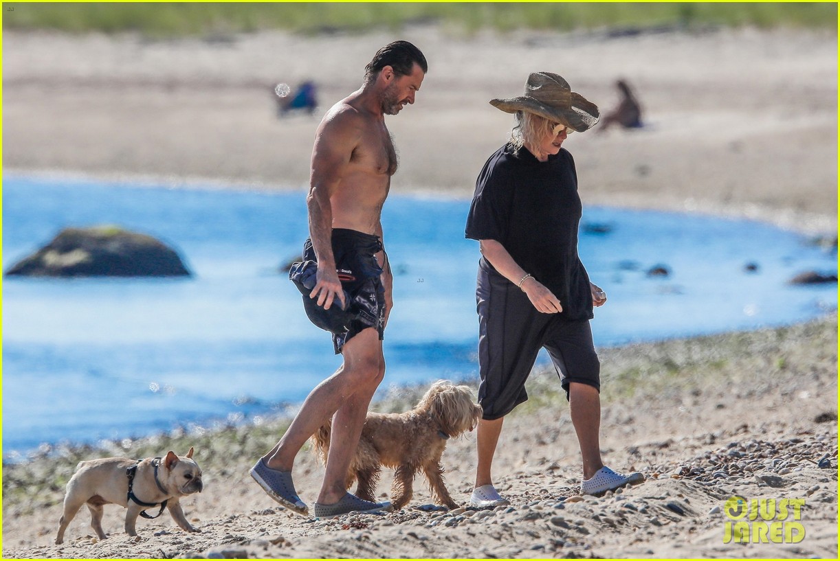 hugh jackman goes shirtless day at beach with wife deborra lee furness 844472593