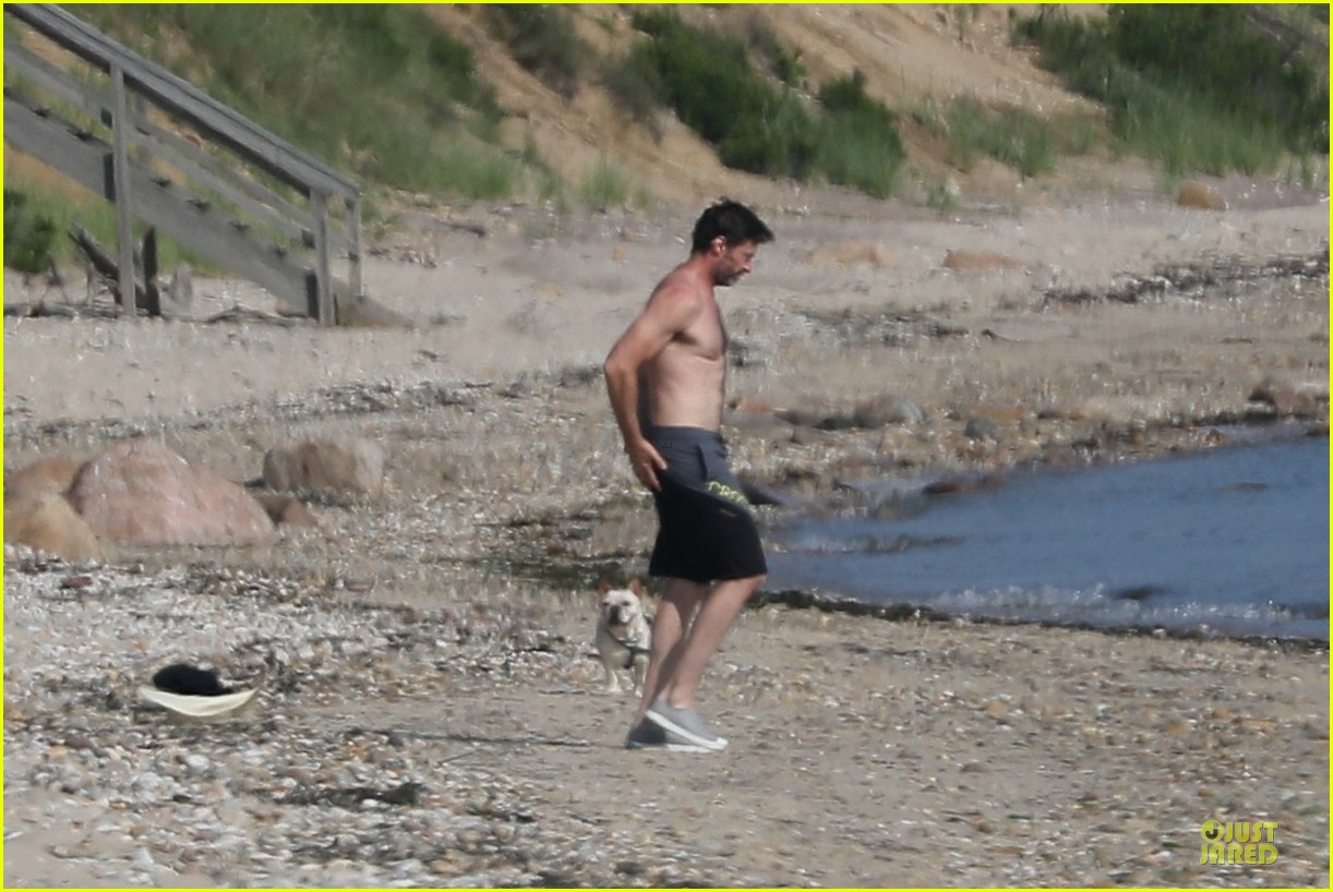 hugh jackman shirtless at beach in hamptons 204468287