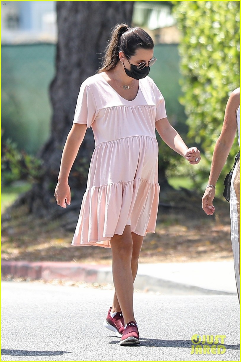 Pregnant Lea Michele Cradles Her Baby Bump During a Walk with Her Mom