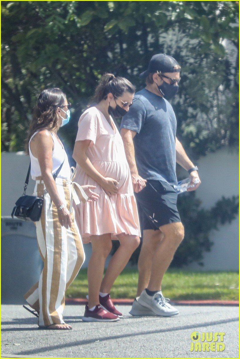 Pregnant Lea Michele Cradles Her Baby Bump During a Walk with Her Mom