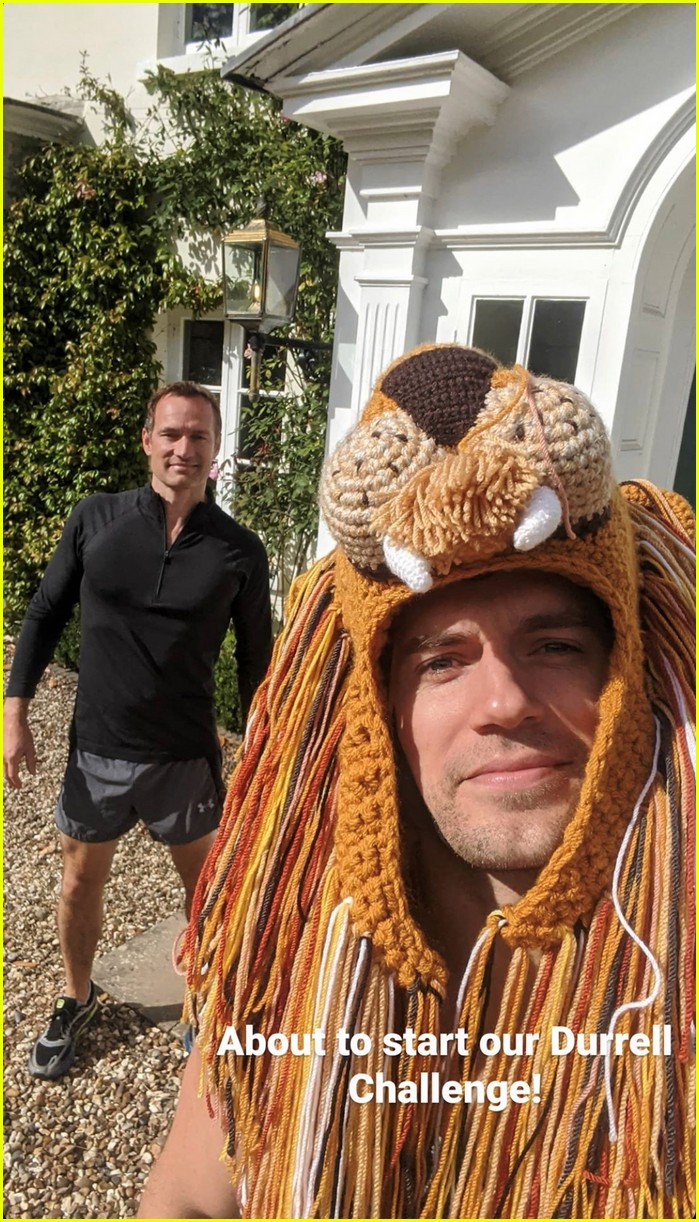 henry cavill goes running in lion hat for durrell challenge 01