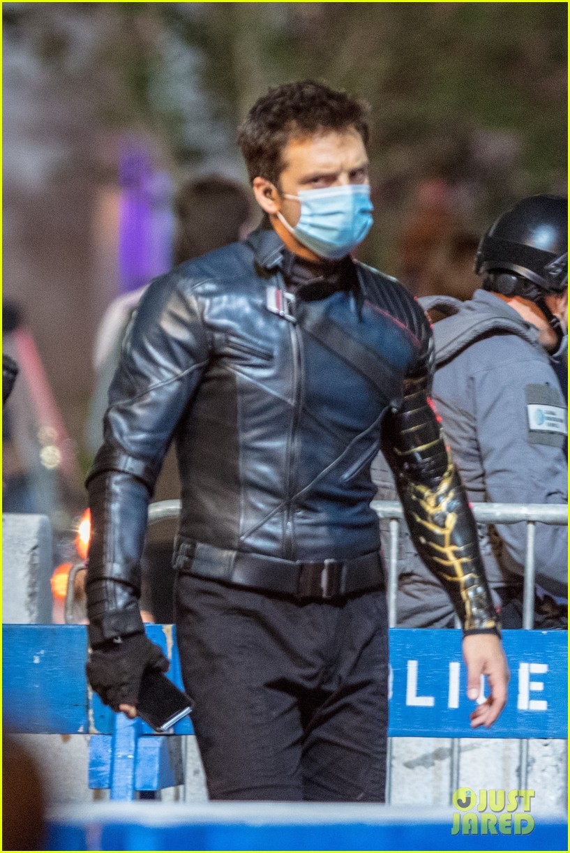 sebastian stan masks up in between takes on falcon winter soldier set 034488085