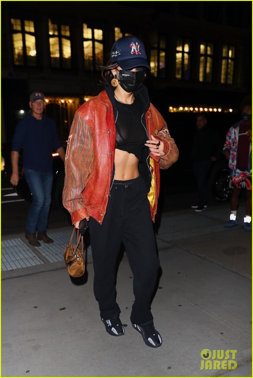 bella hadid shows midriff dinner out nyc  054502157