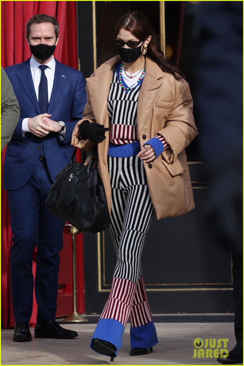 bella hadid striped outfit night outing paris 034520731