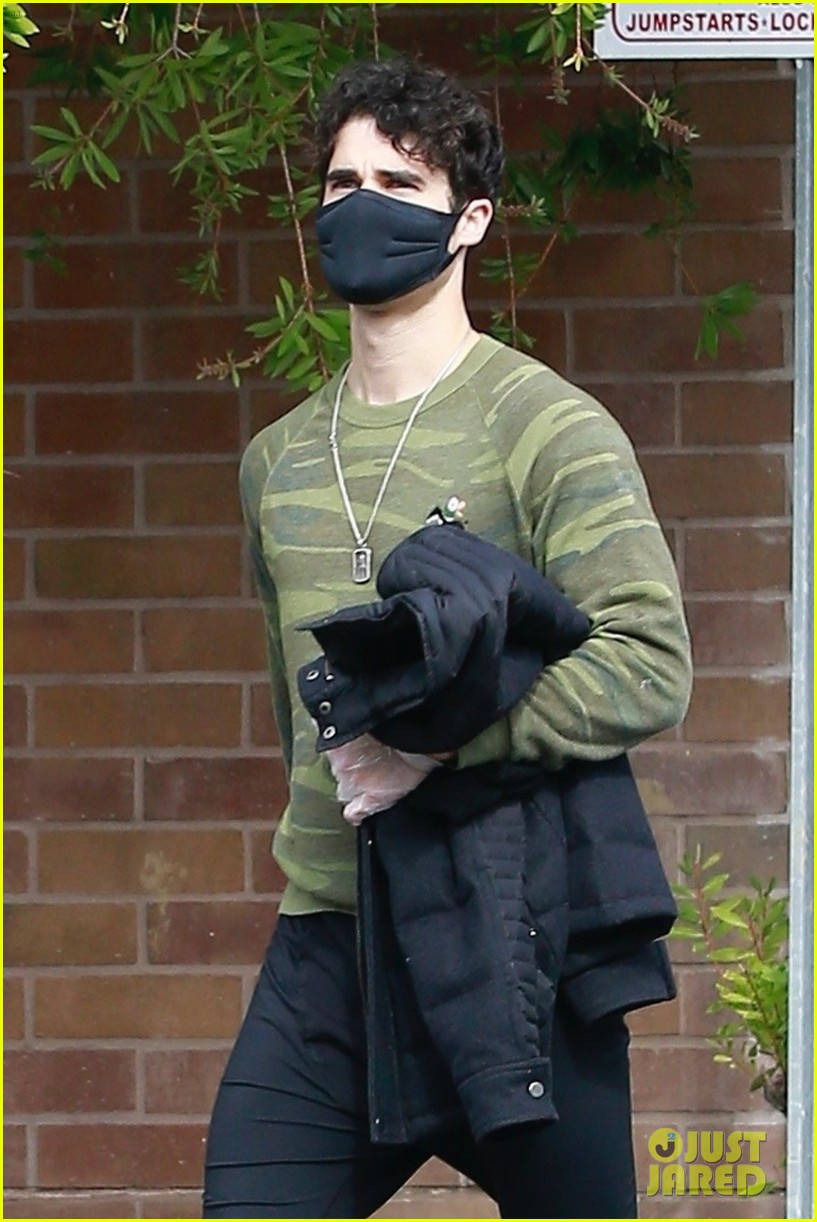 darren criss wears mask gloves leaving the gym 04