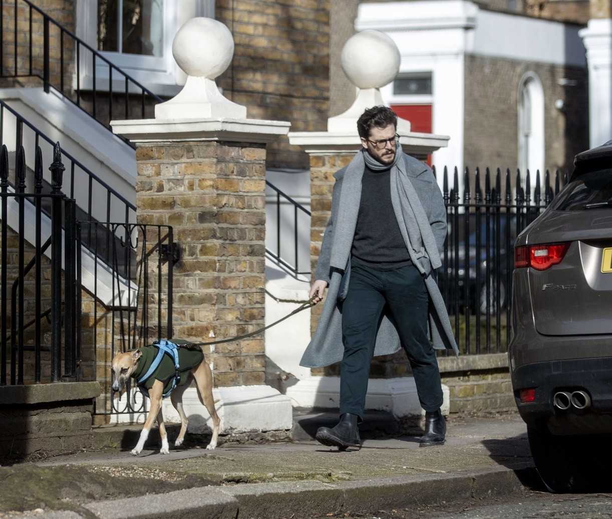 Kit Harington Walks His Whippet Dog Around London After Birth Of Son