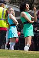 dove cameron chloe bennett yana perault get into character on first day of powerpuff 10