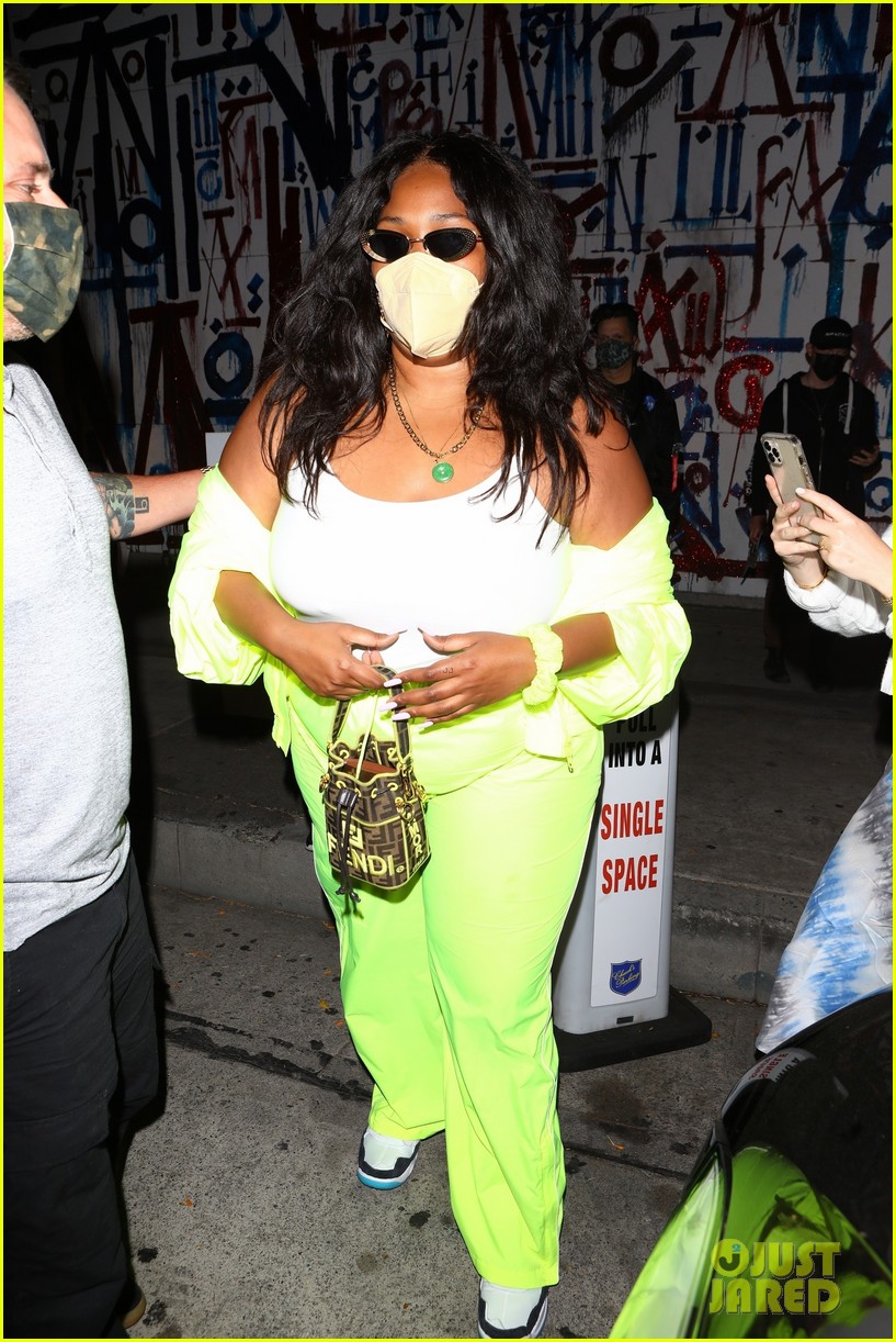 lizzo neon yellow outfit night out in weho 014541039