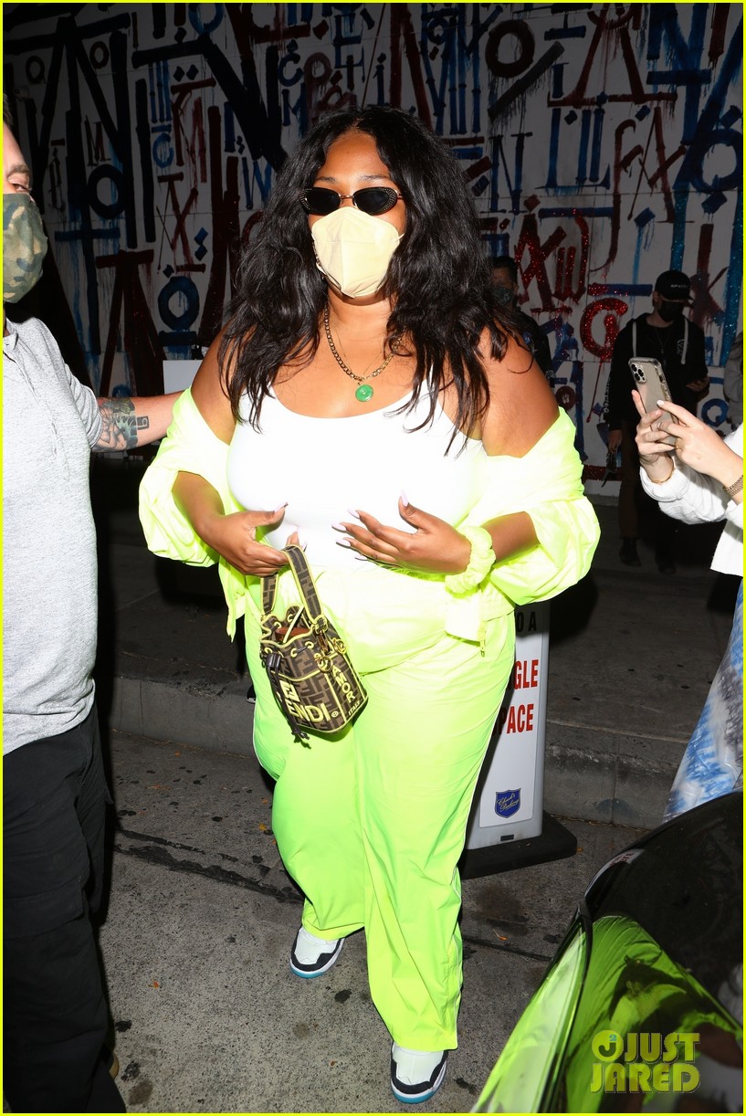 lizzo neon yellow outfit night out in weho 034541041