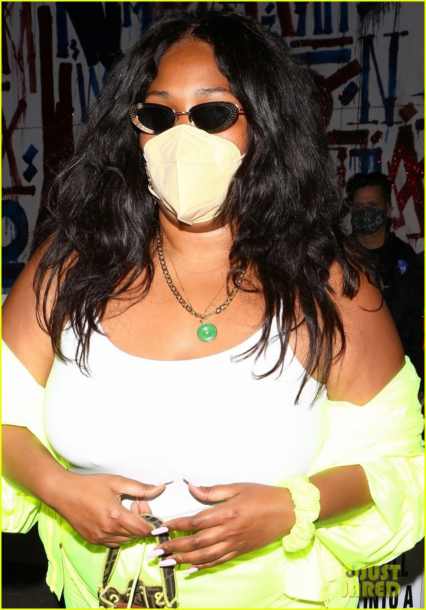 lizzo neon yellow outfit night out in weho 044541042