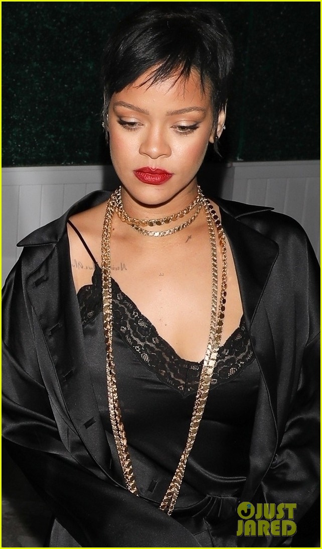 rihanna sexy slip dress for dinner out 05