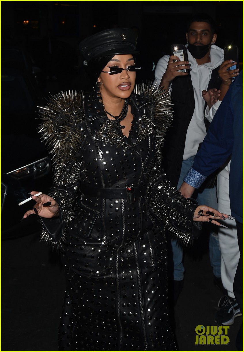 cardi b rocks studded leather trench coat in paris 124635720