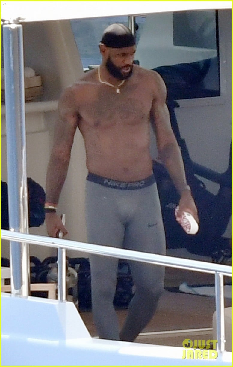 lebron james works out shirtless on yacht 02