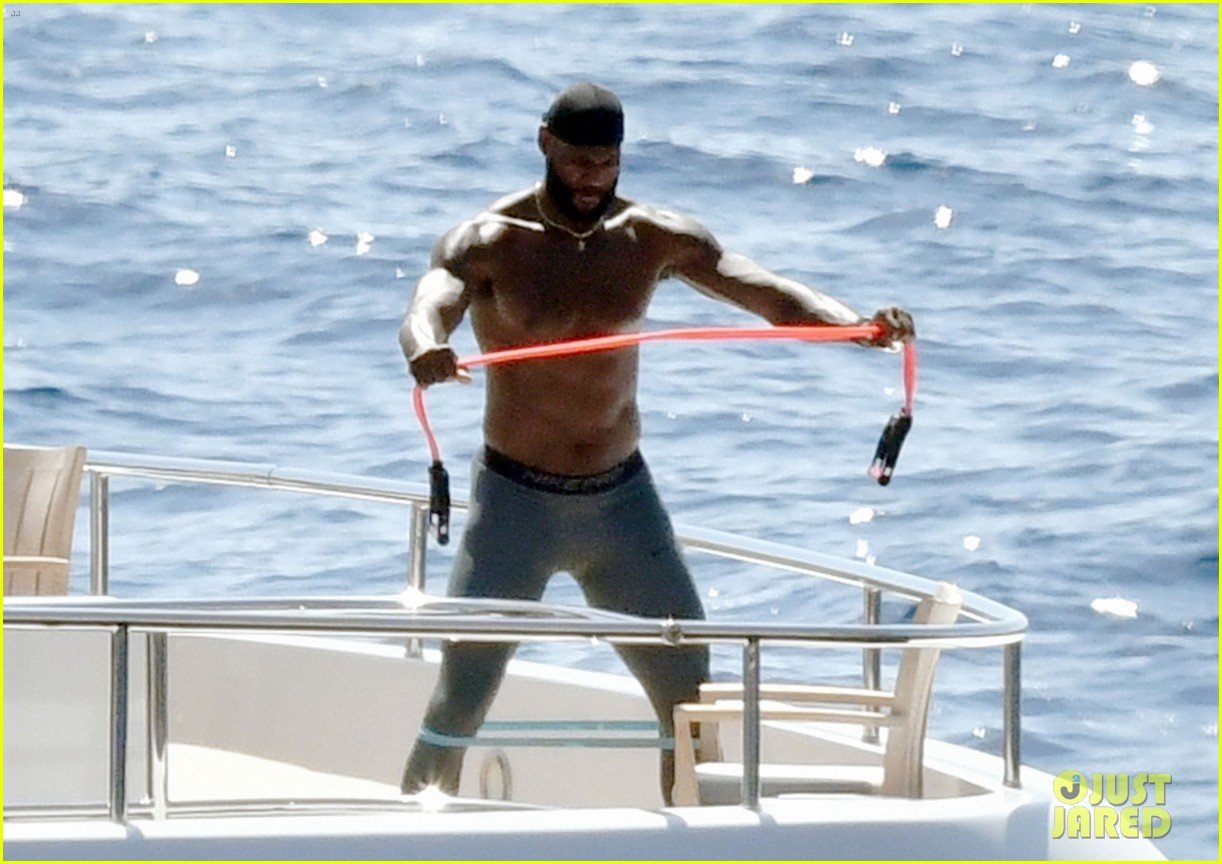 lebron james works out shirtless on yacht 284615368