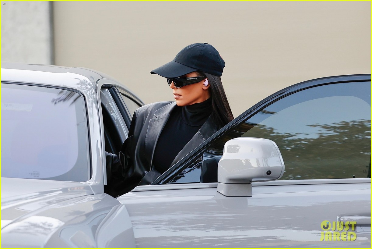 kim kardashian wears leather latex outfit out in la 144648097