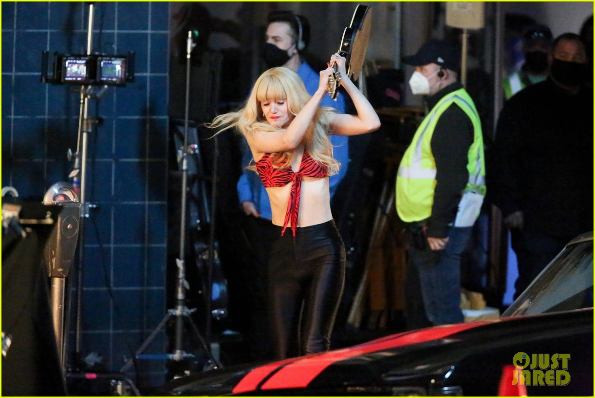 Emmy Rossum Smashes a Guitar While Filming a Scene for 'Angelyne