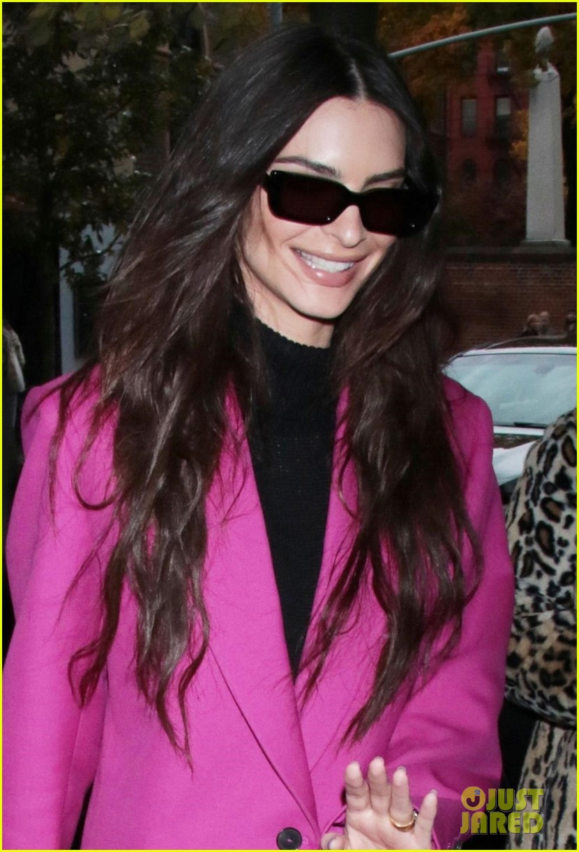 emily ratajkowski bright pink blazer for book signing in nyc 04