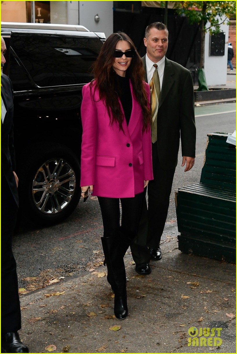 emily ratajkowski bright pink blazer for book signing in nyc 09