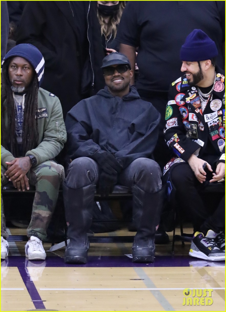kanye west sits courtside with french montana donda basketball game 054681983