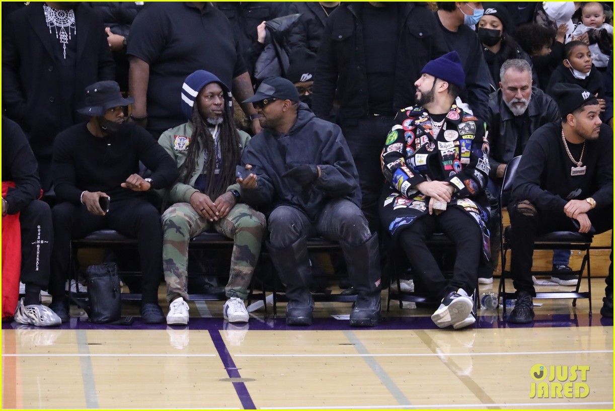 kanye west sits courtside with french montana donda basketball game 654682043