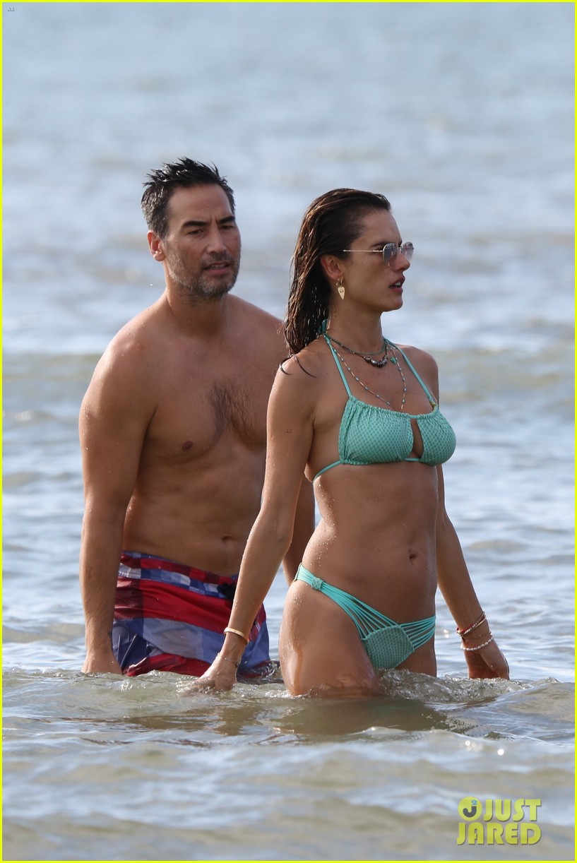 alessandra ambrosio richard lee show off some cute pda at the beach 254685707