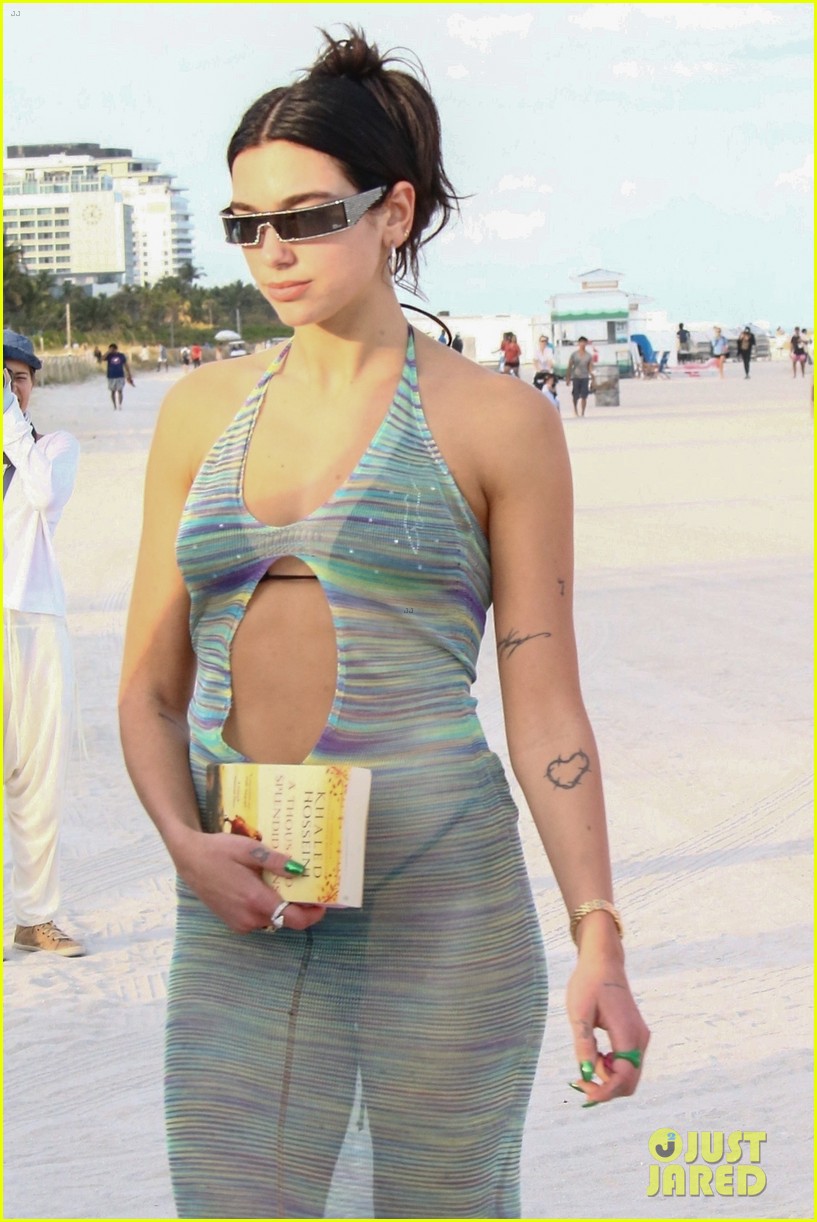 dua lipa wears cut out dress during beach day in miami 154699779