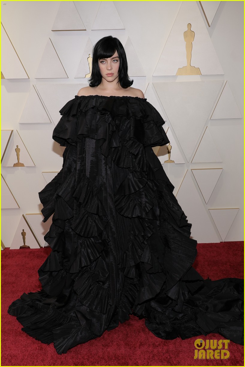 Billie Eilish Wows In a Black Ruffled Gown Ahead of Her Performance at