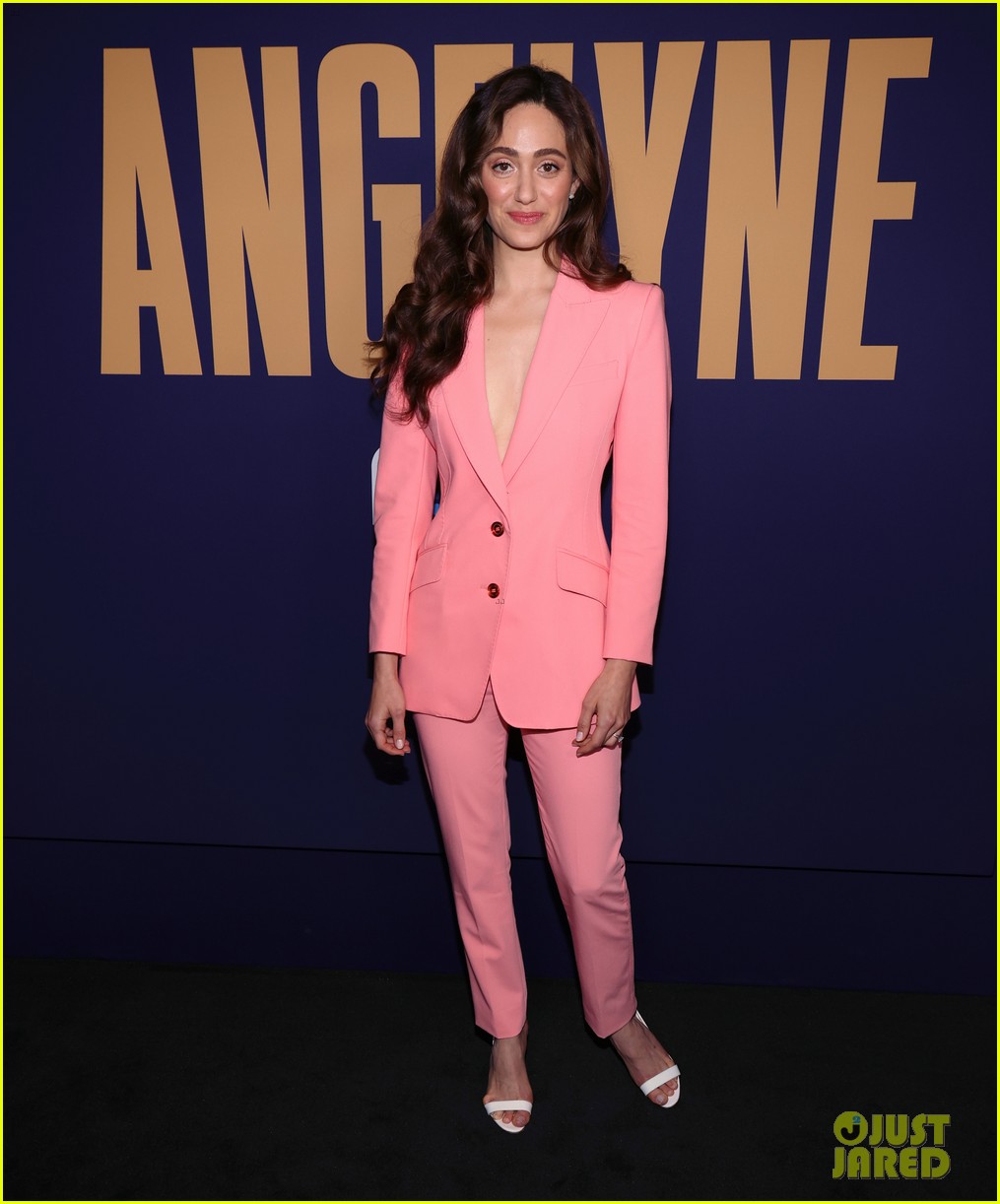 emmy rossum goes pretty in pink suit angelyne fyc event 014762359