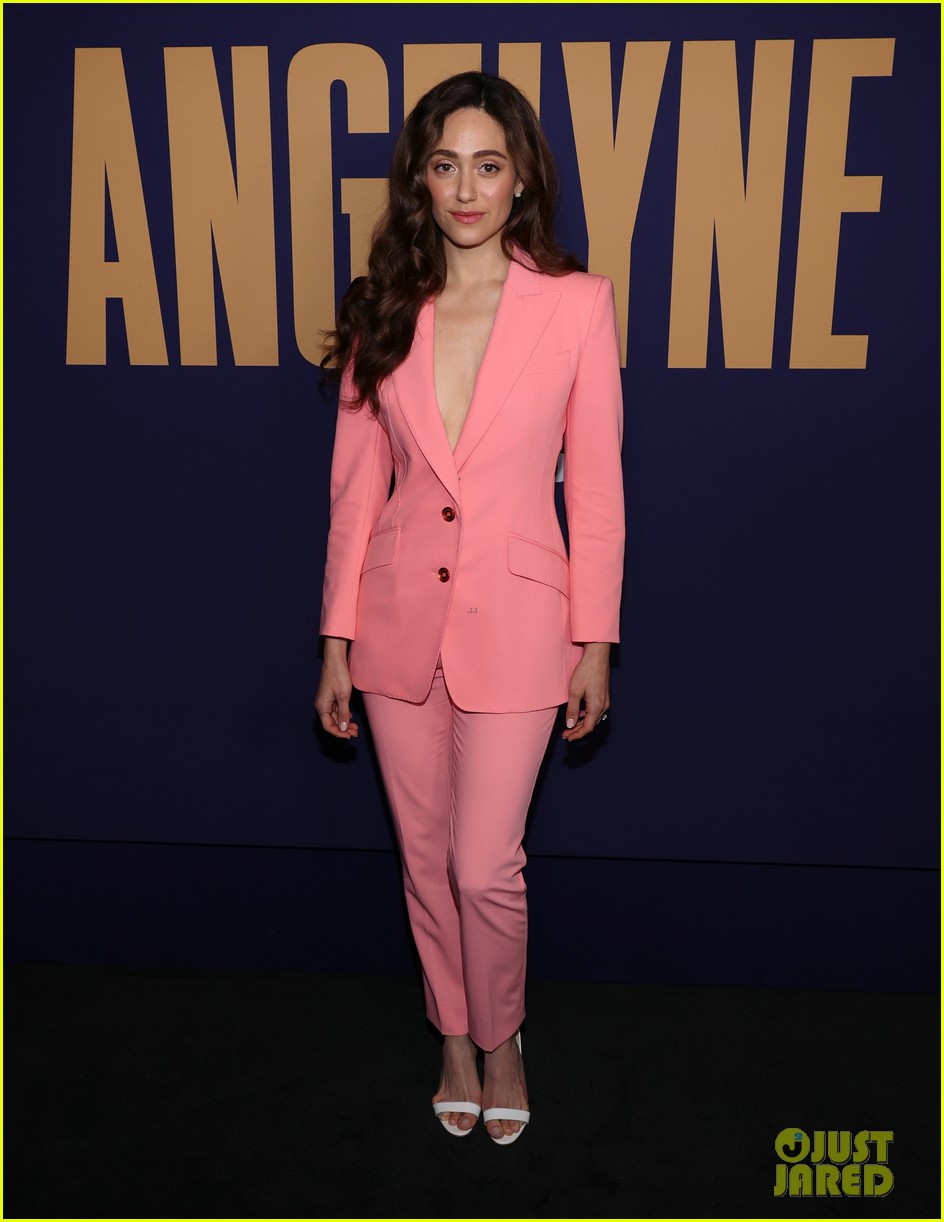 emmy rossum goes pretty in pink suit angelyne fyc event 034762361