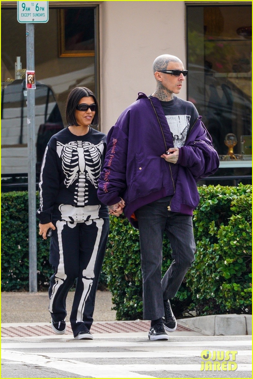 Kourtney Kardashian Wears SkeletonPrint Outfit to Lunch with Travis