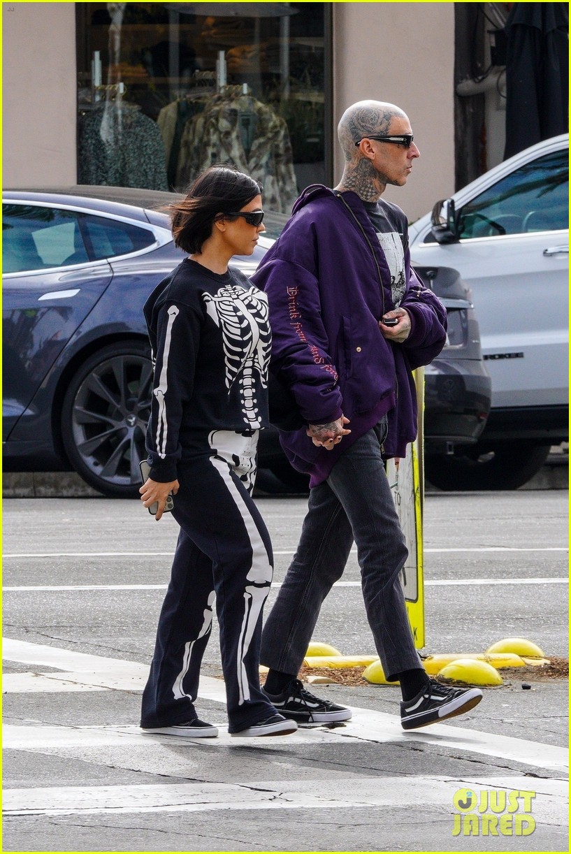 Kourtney Kardashian Wears SkeletonPrint Outfit to Lunch with Travis