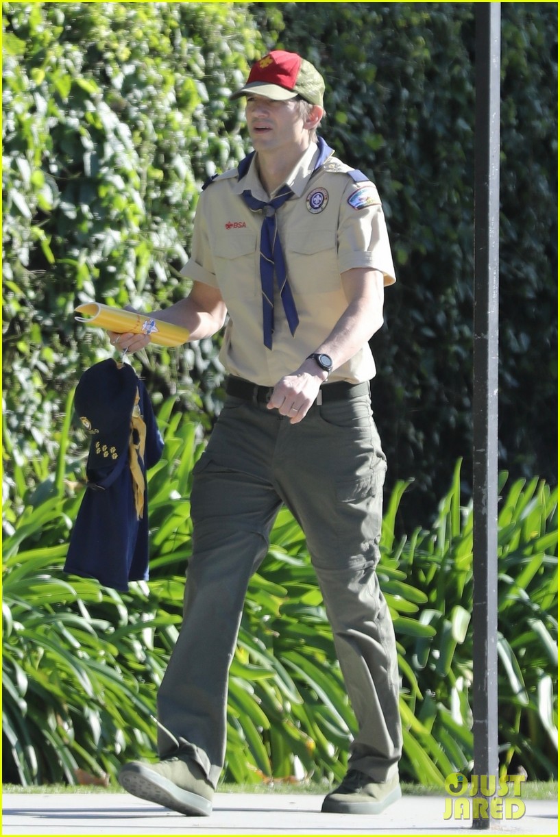 ashton kutcher boy scouts uniform troop leader meeting 174885609