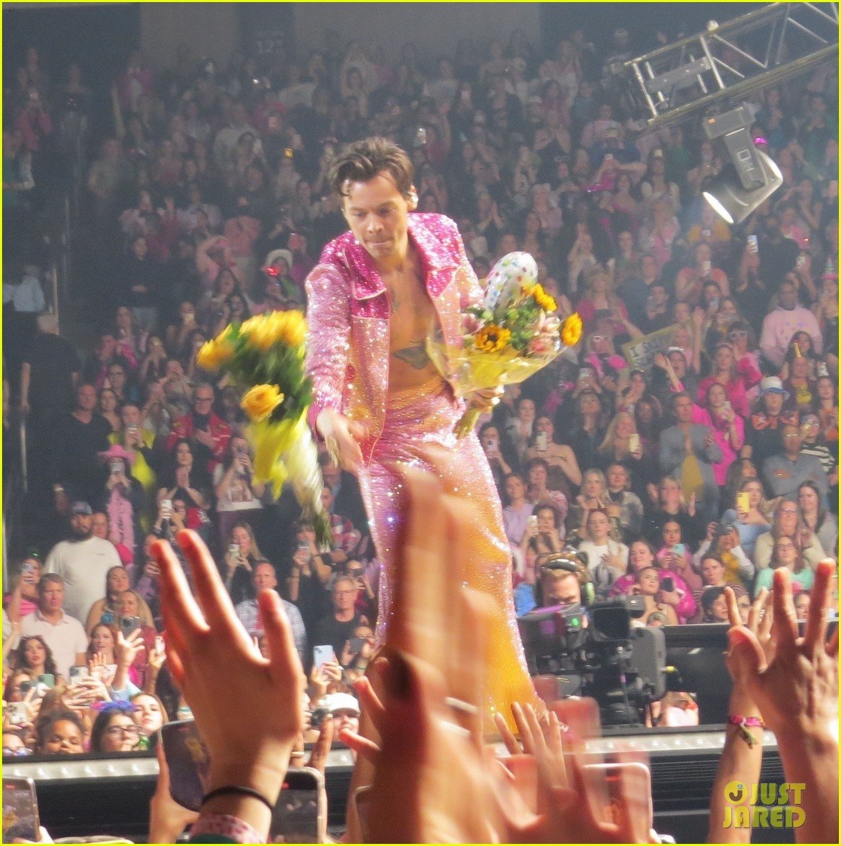 Harry Styles Rocks Out In Pink Sequined Pants During Concert on His