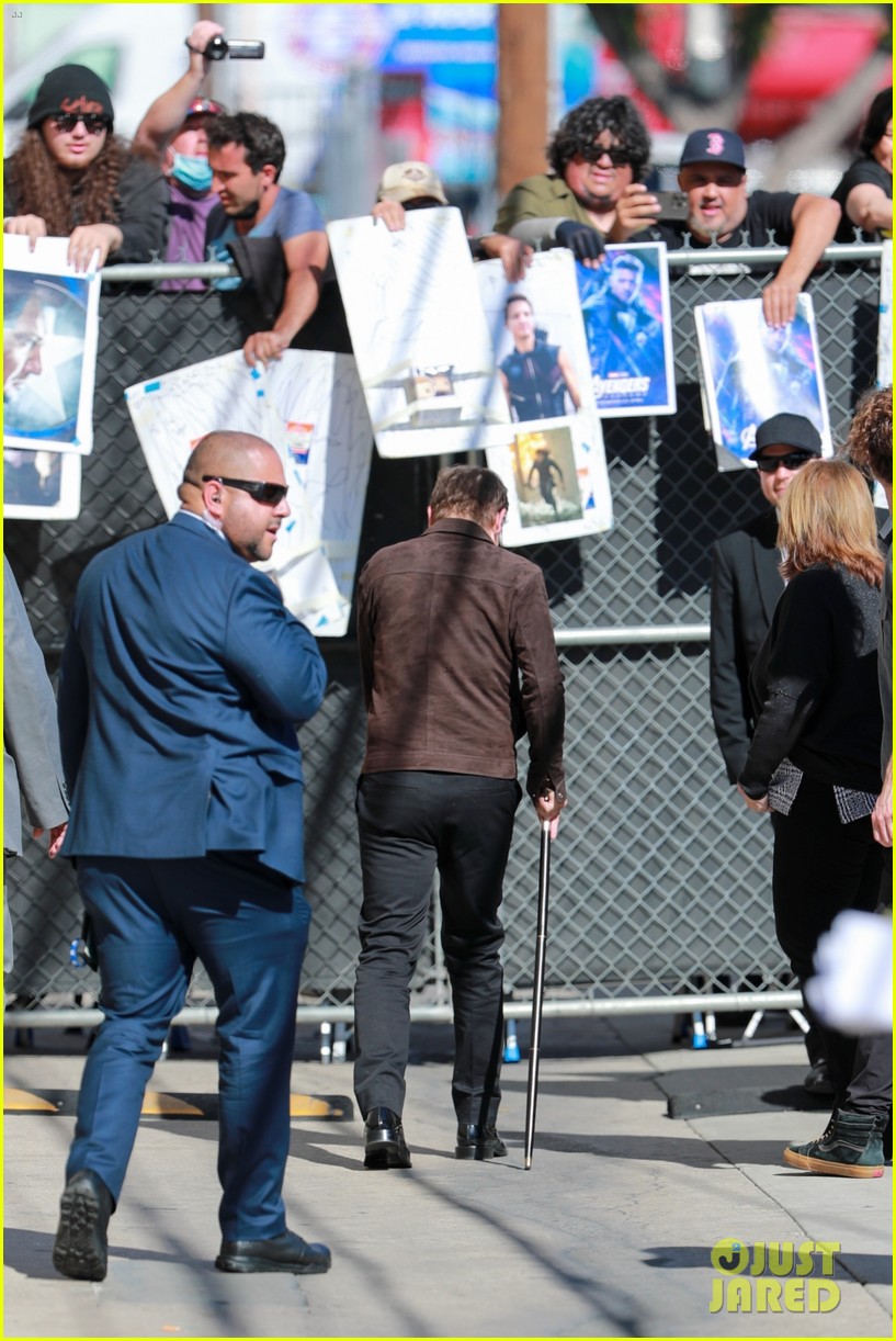 Jeremy Renner Walks With a Cane for Assistance While Arriving for Jimmy