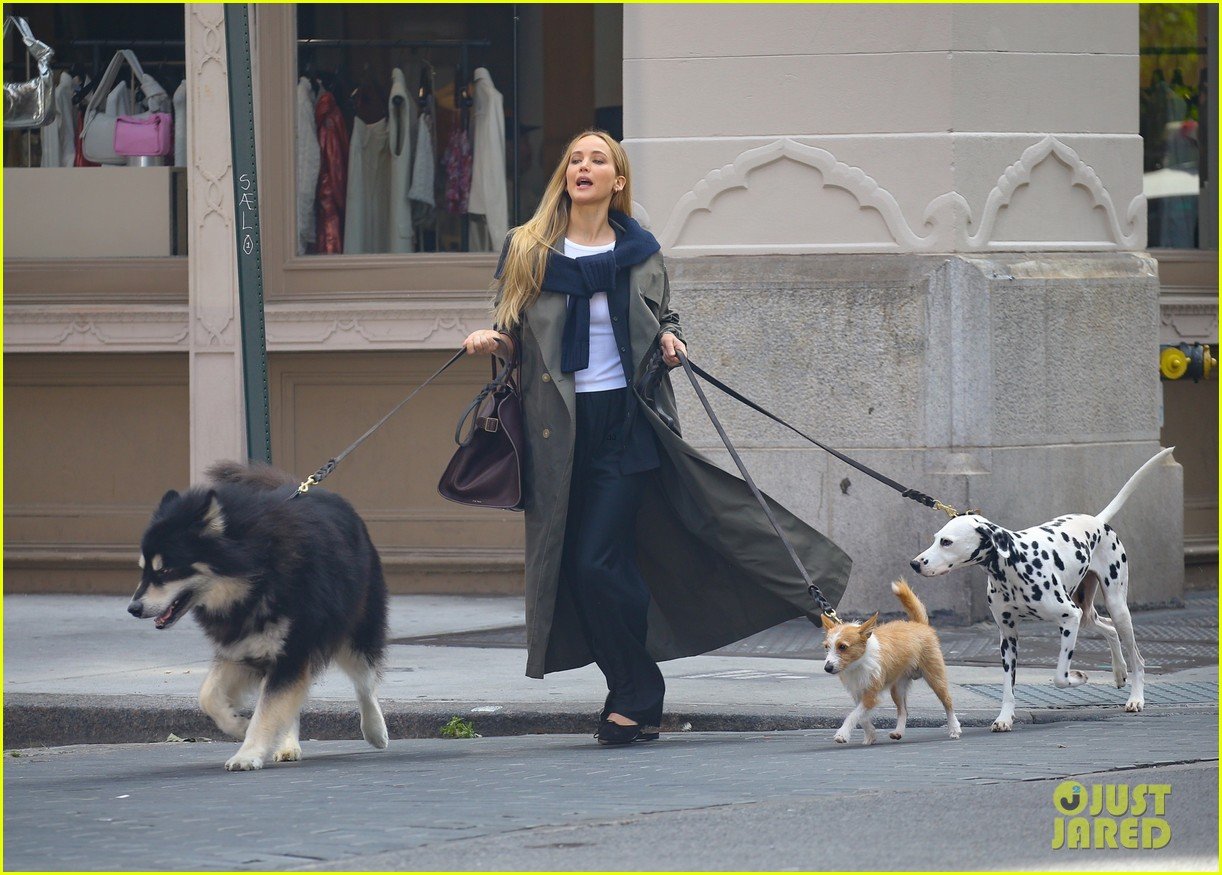 Jennifer Lawrence Films New Commercial in NYC with a Few Cute Dogs
